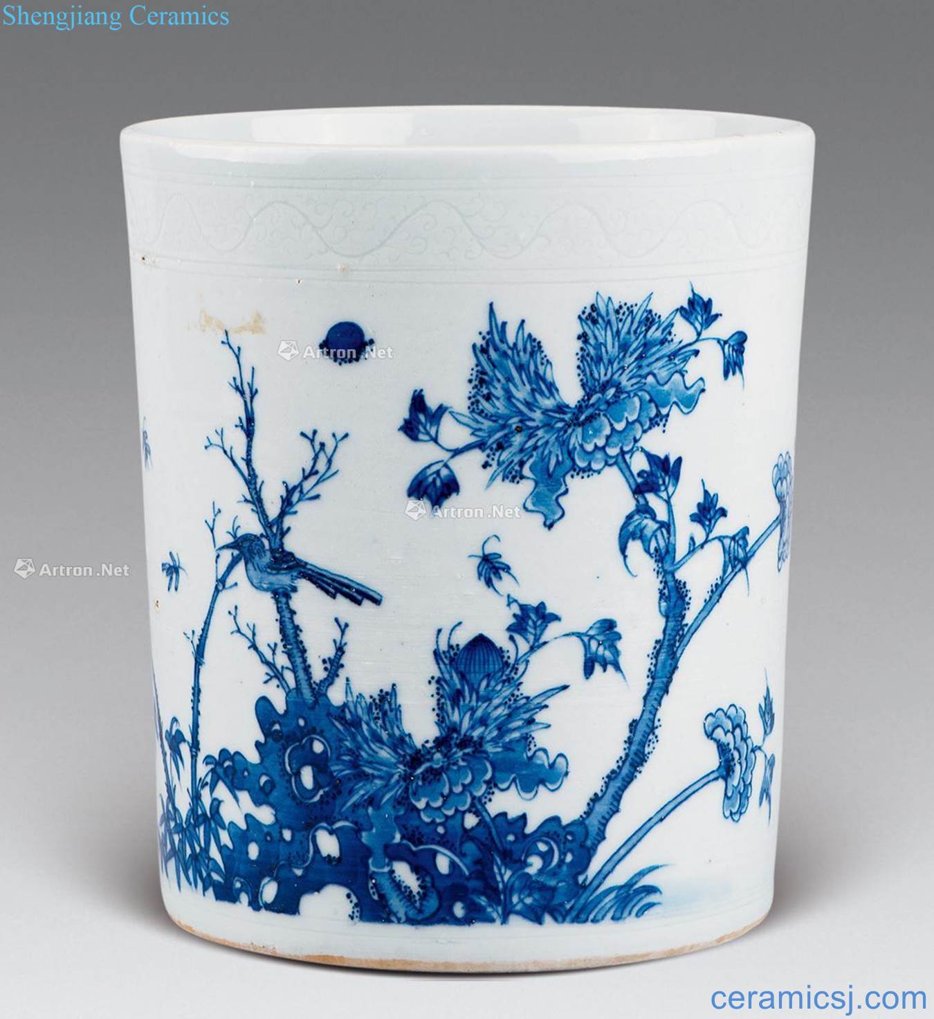 qing Blue and white flower pen container