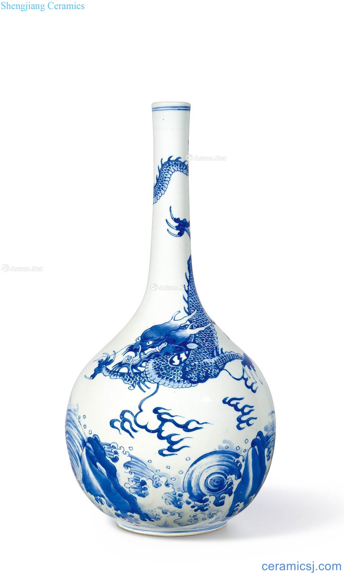 In the 18th century qing Blue and white carp jump longmen flask