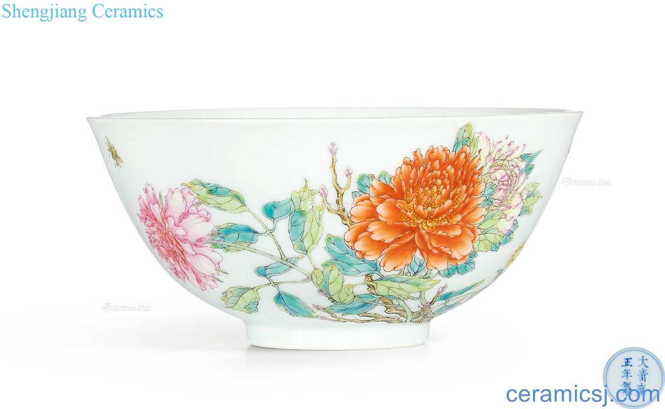 After the qing yongzheng bowl with pastel peony bees