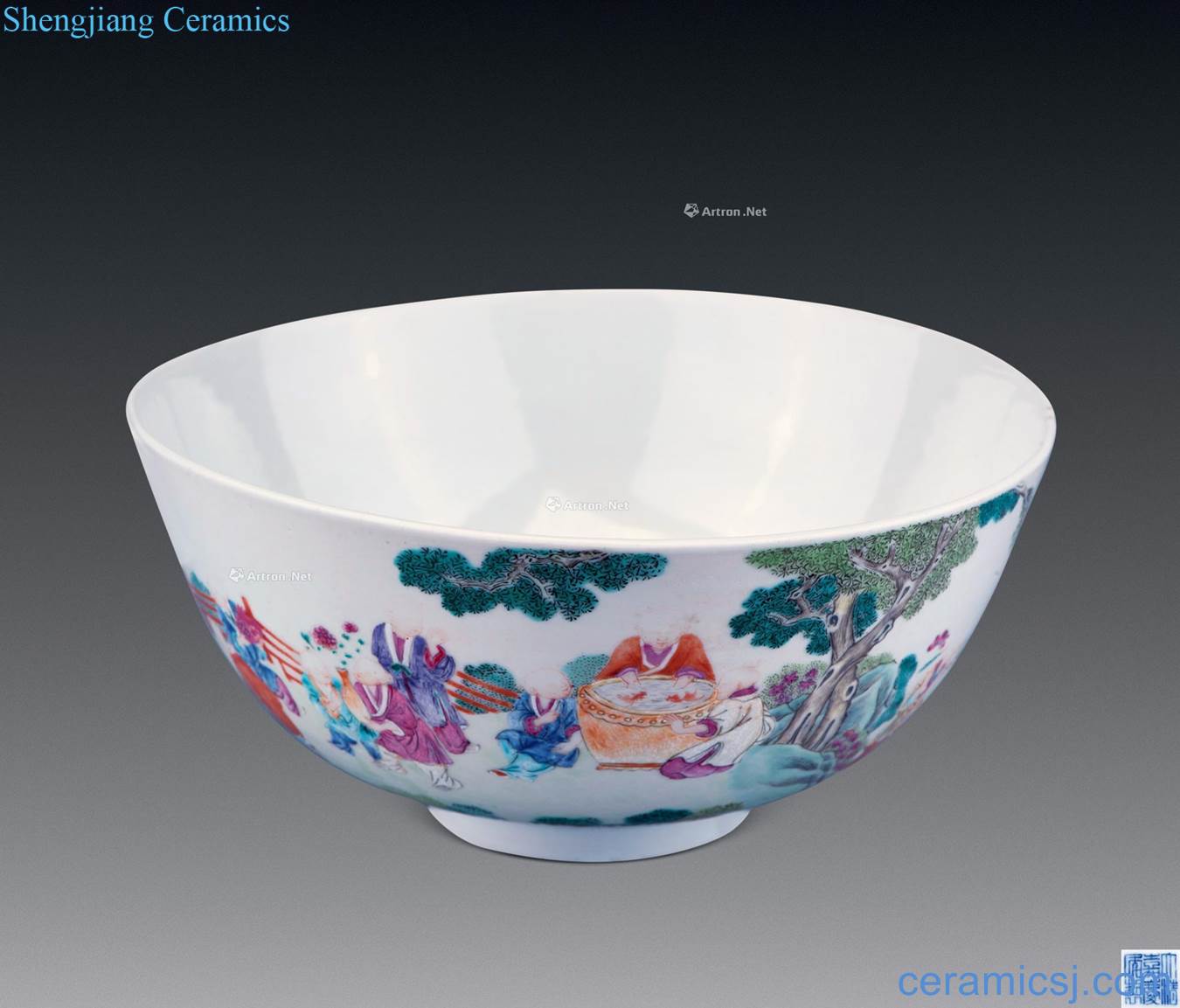 Qing jiaqing pastel figure baby play bowls