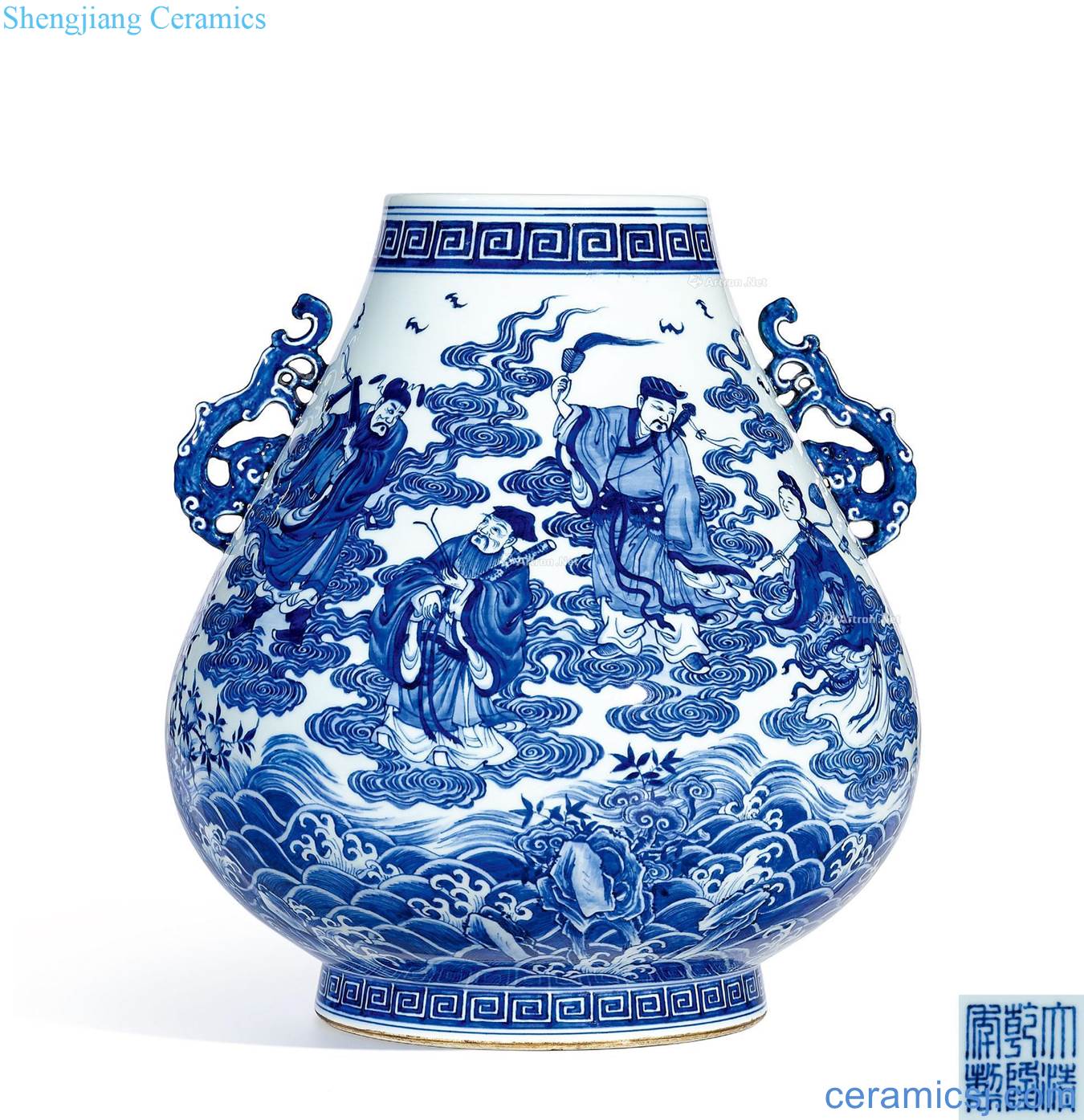 Qing qianlong Blue and white the eight immortals celebration therefore ear
