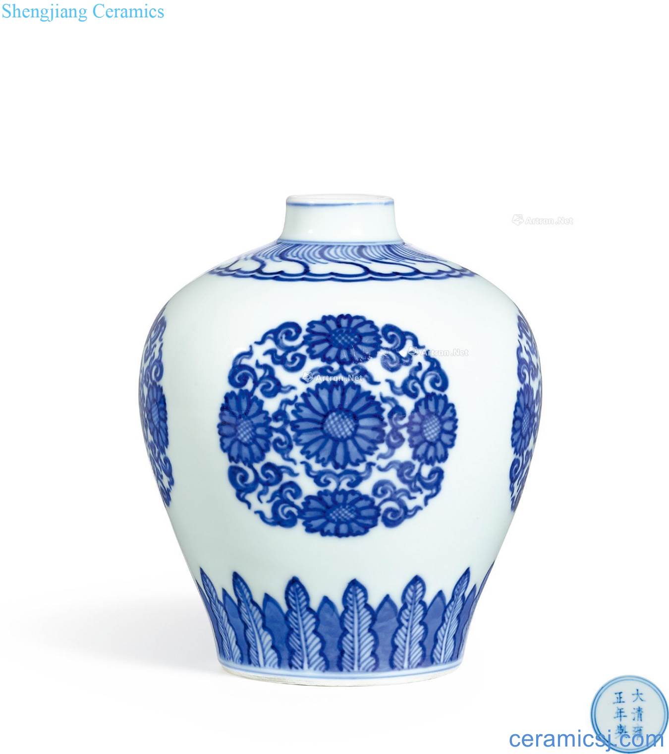 Qing yongzheng blue and white chrysanthemum grain tank