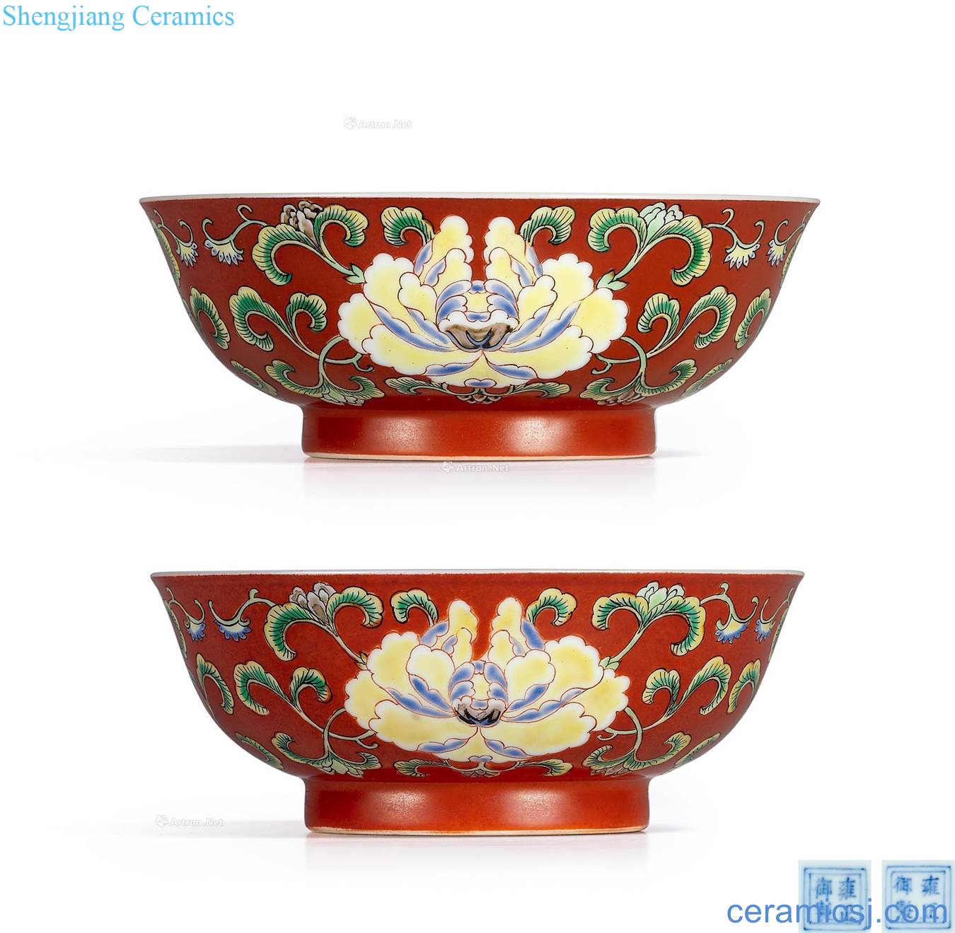 Qing yongzheng to colorful coral red peony grains bowl (a)