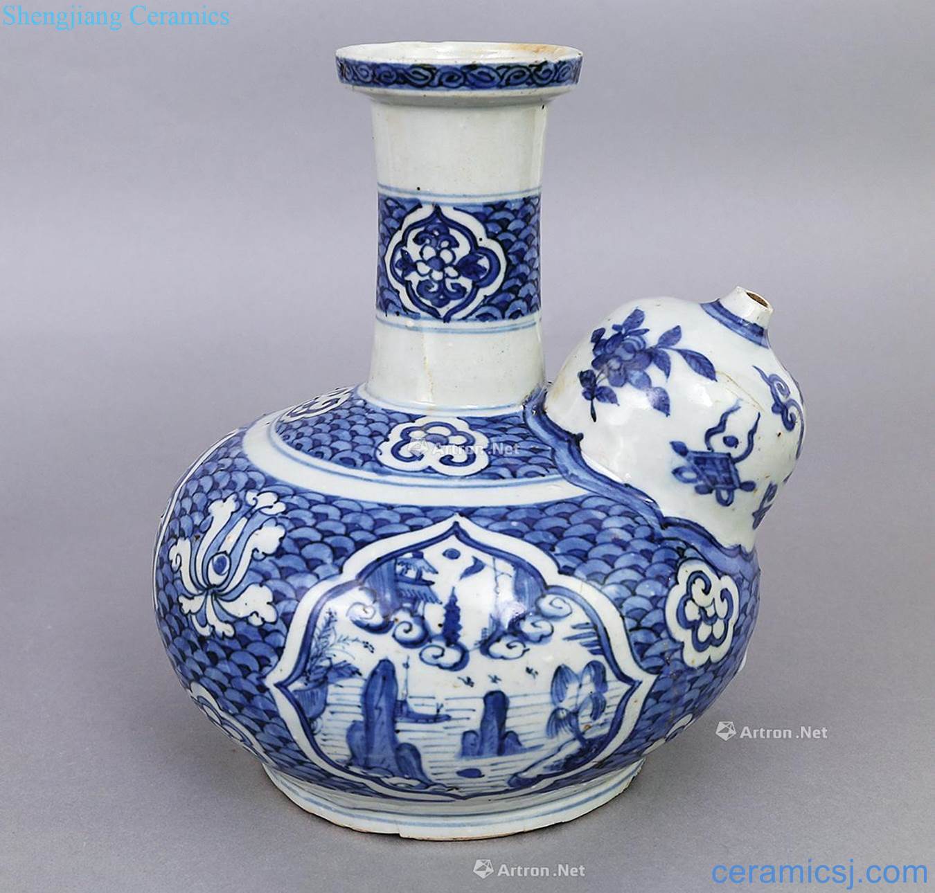 Ming Blue and white medallion landscape army