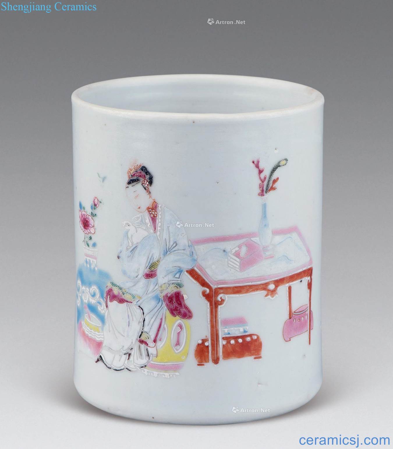 Qing yongzheng pastel ladies pen container