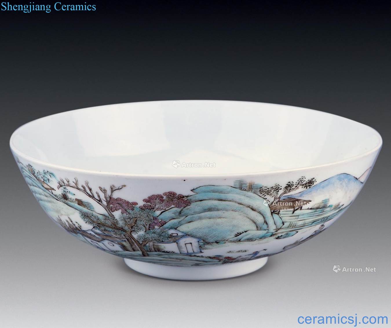 Clear pastel landscape character scene bowl