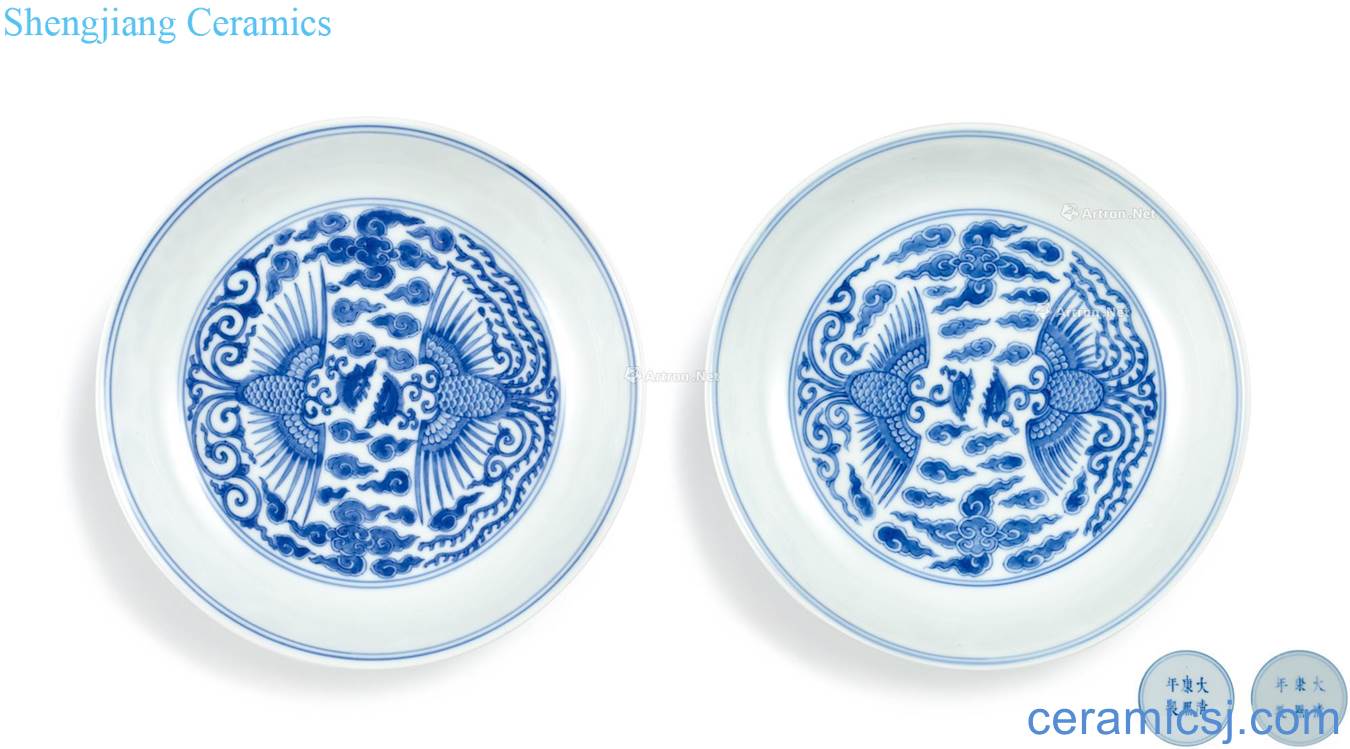 The qing emperor kangxi Blue and white phoenix plate (a)
