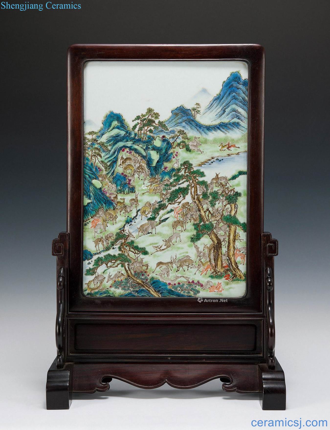 Deer landscape pattern plaque pastel in late qing dynasty