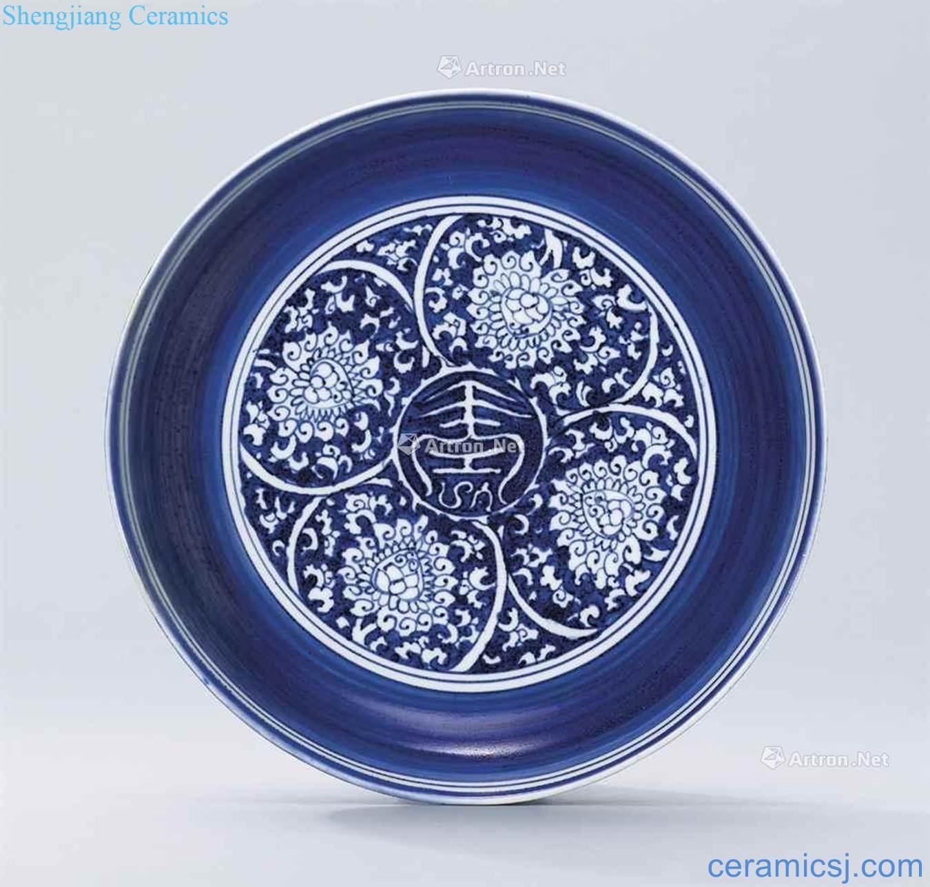 Ming jiajing blue white longevity word lotus tray