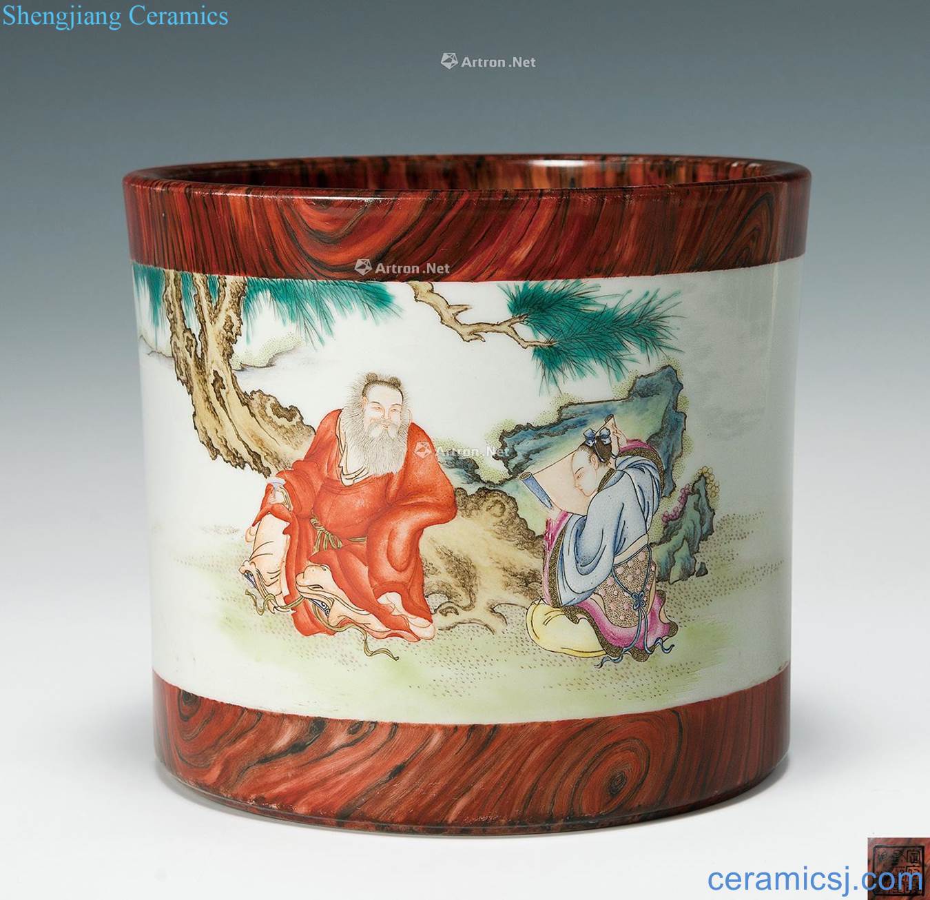 Qing imitation wood glaze enamel panasonic brush pot