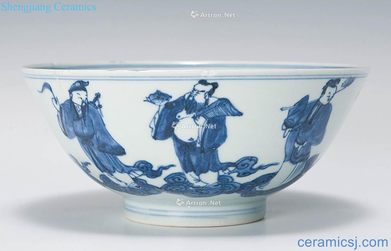qing Blue and white bowl the eight immortals characters