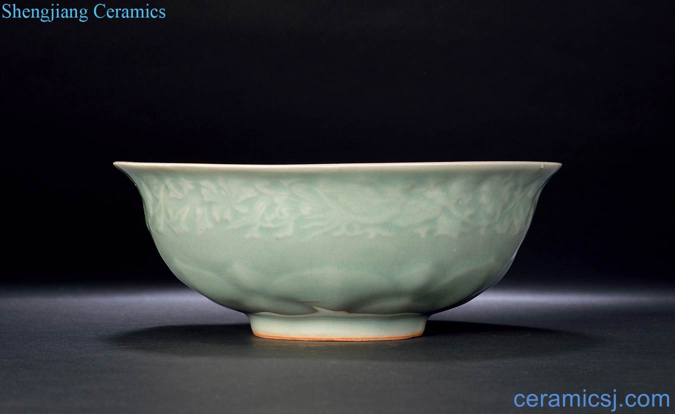 Ming dynasty Printed copy longquan celadon lotus flower green-splashed bowls