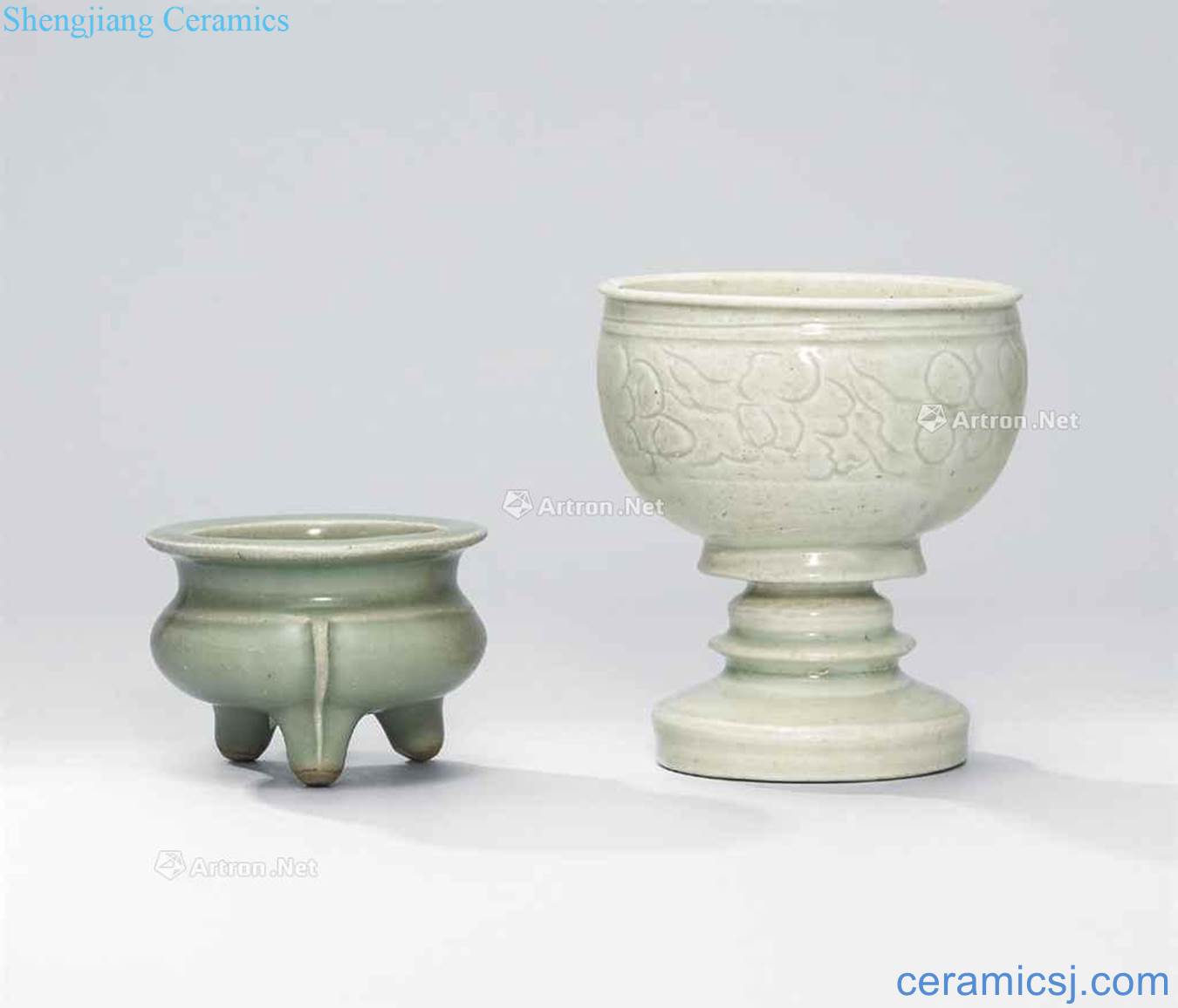 The southern song dynasty CARVED A QINGBAI CENSER AND A SMALL LONGQUAN TRIPOD CENSER
