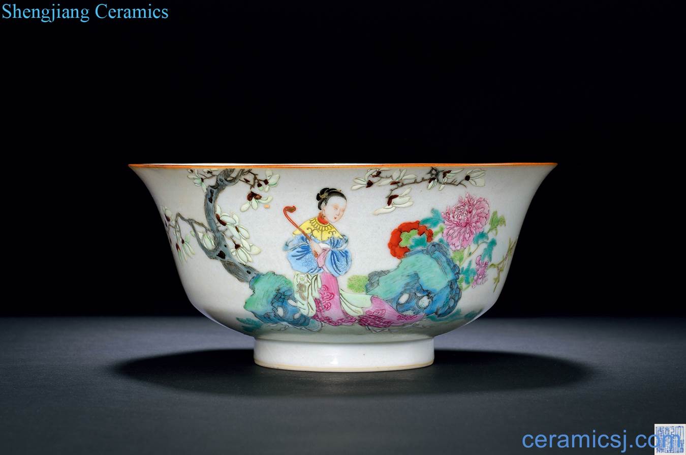 Qing qianlong B system pastel high-ranked imperial concubine peony poems bowl