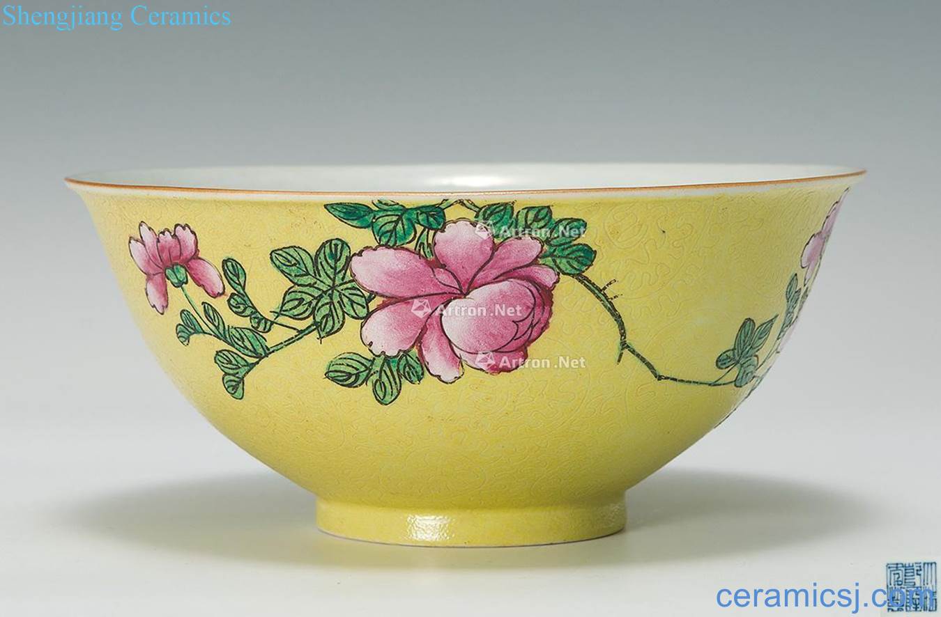 Yellow emperor qianlong pastel flowers green-splashed bowls