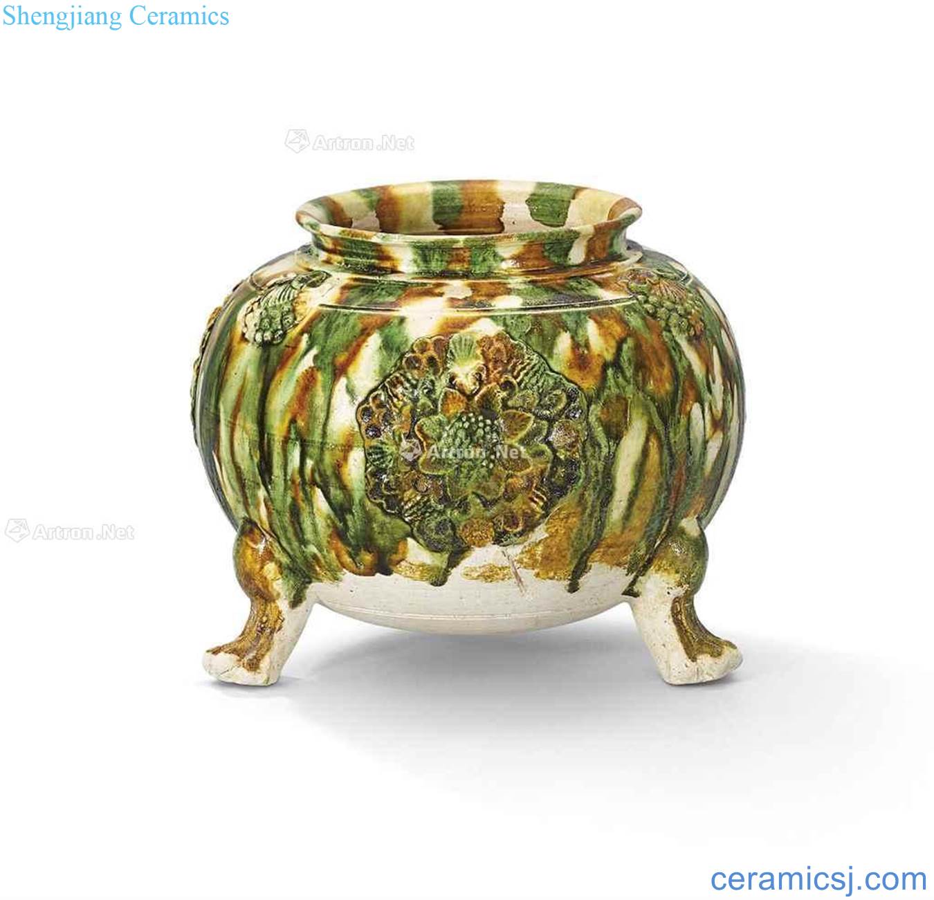 The tang dynasty Three-color decals three-legged pot