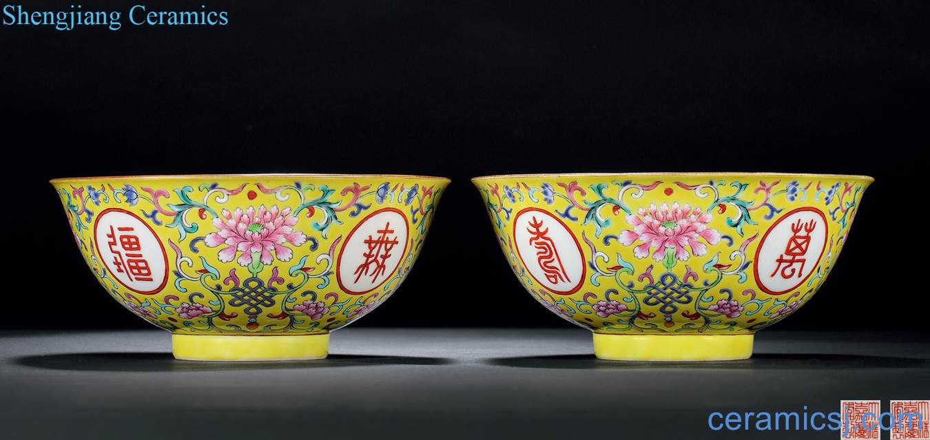 Qing jiaqing Yellow to enamel stays green-splashed bowls (a)