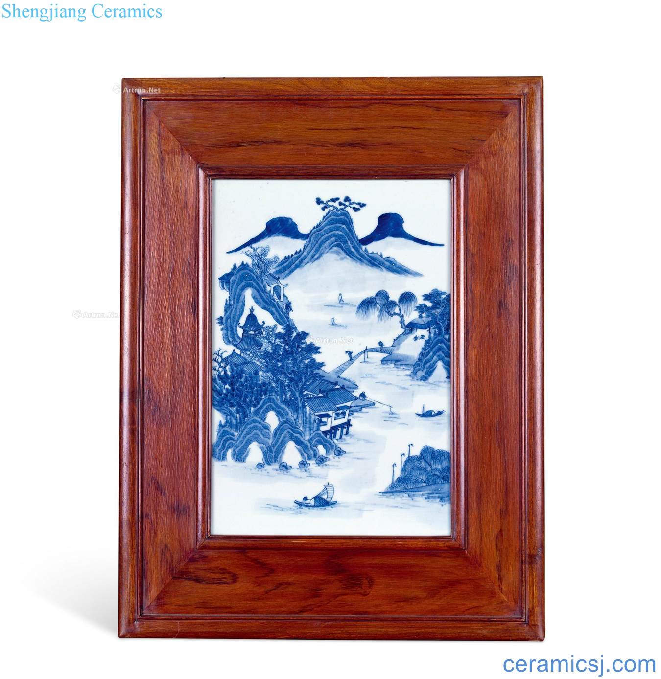 Mid qing Blue and white porcelain plate landscape characters