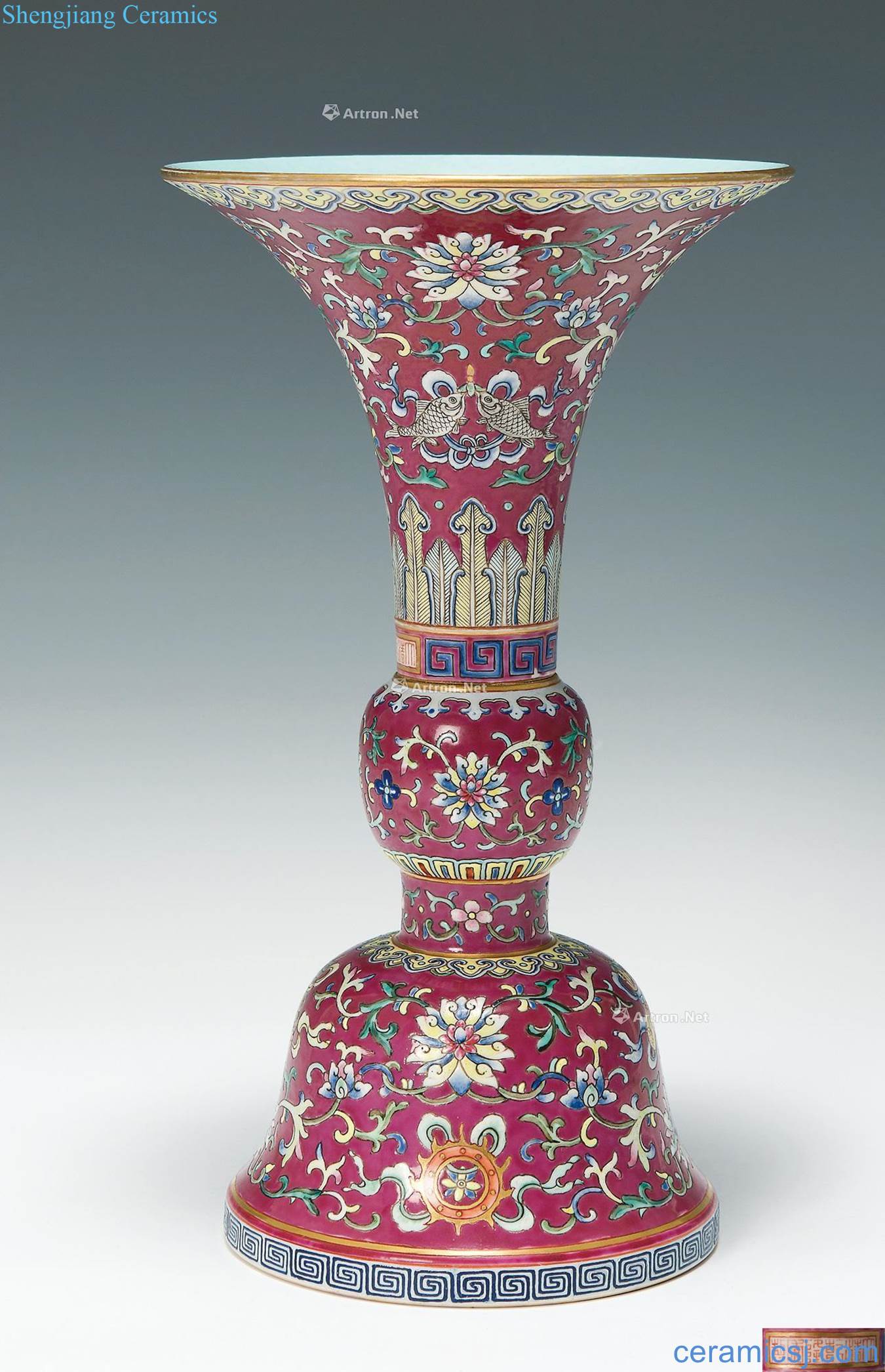 Qing qianlong pastel eight auspicious grain flower vase with carmine