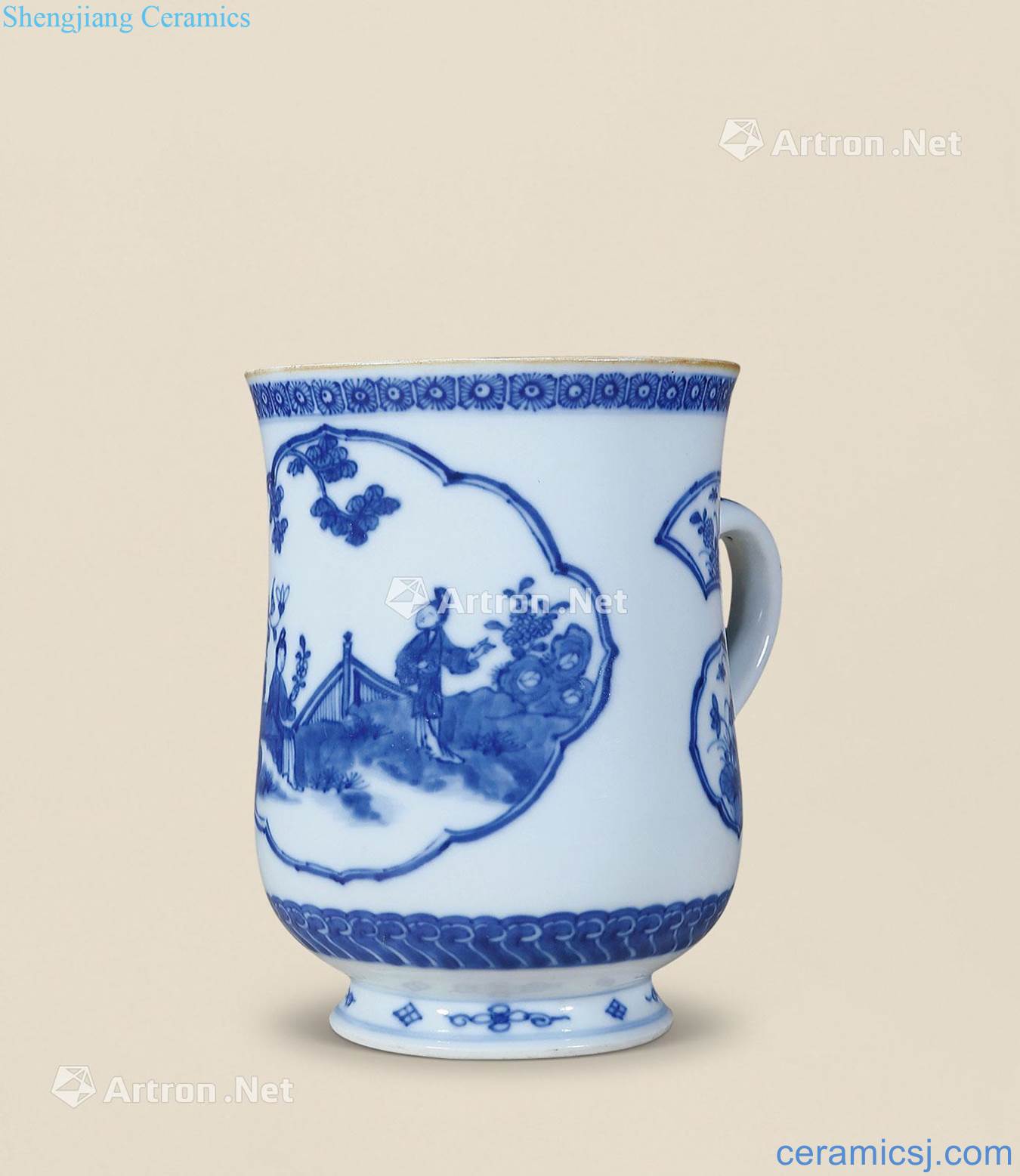 Qing qianlong blue-and-white medallion courtyard traditional Chinese beer stein