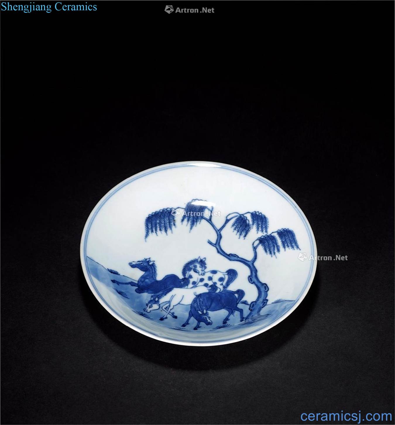 Qing qing qianlong year with blue and white a team of four horses