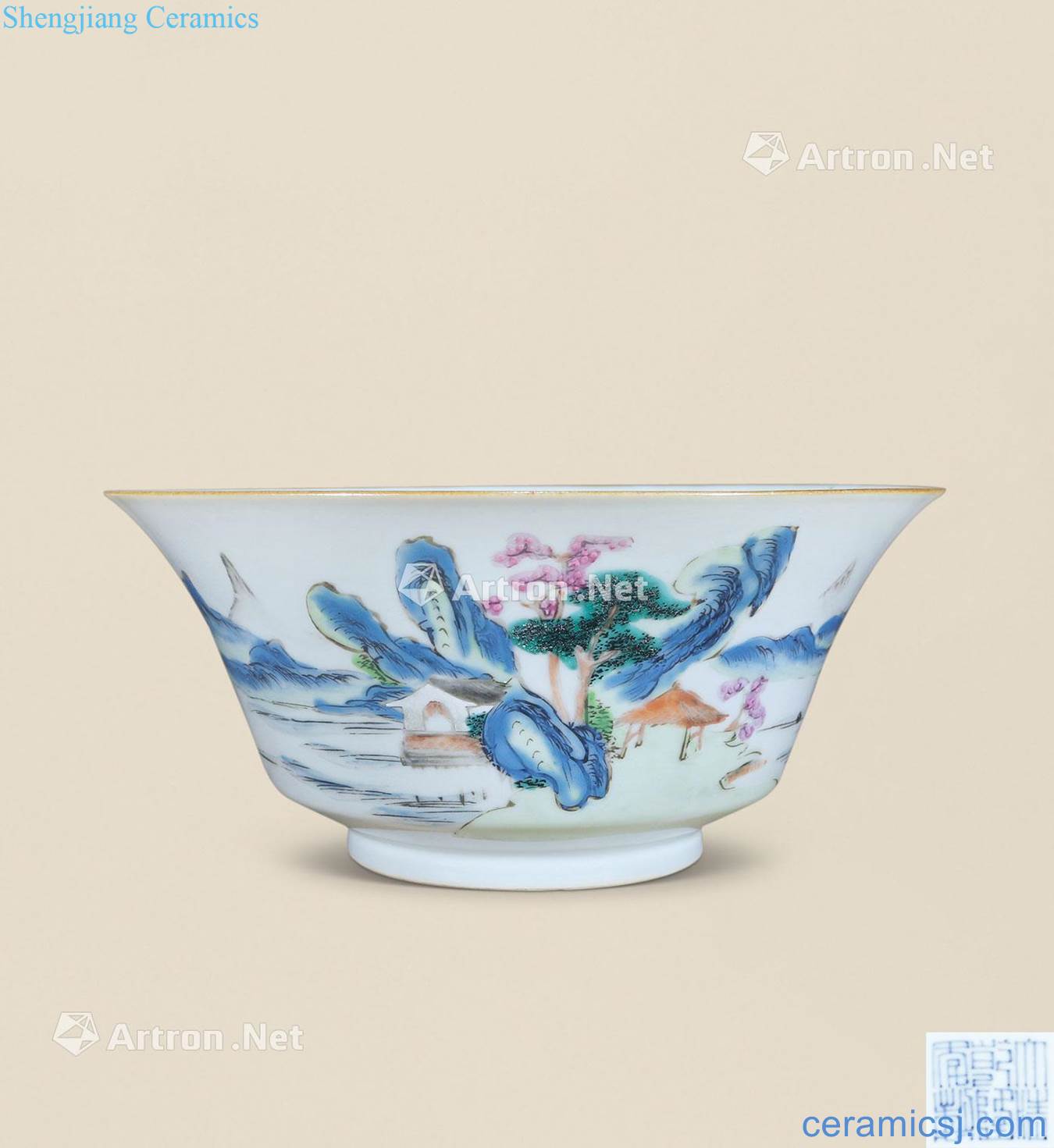Qing qianlong pastel landscape green-splashed bowls