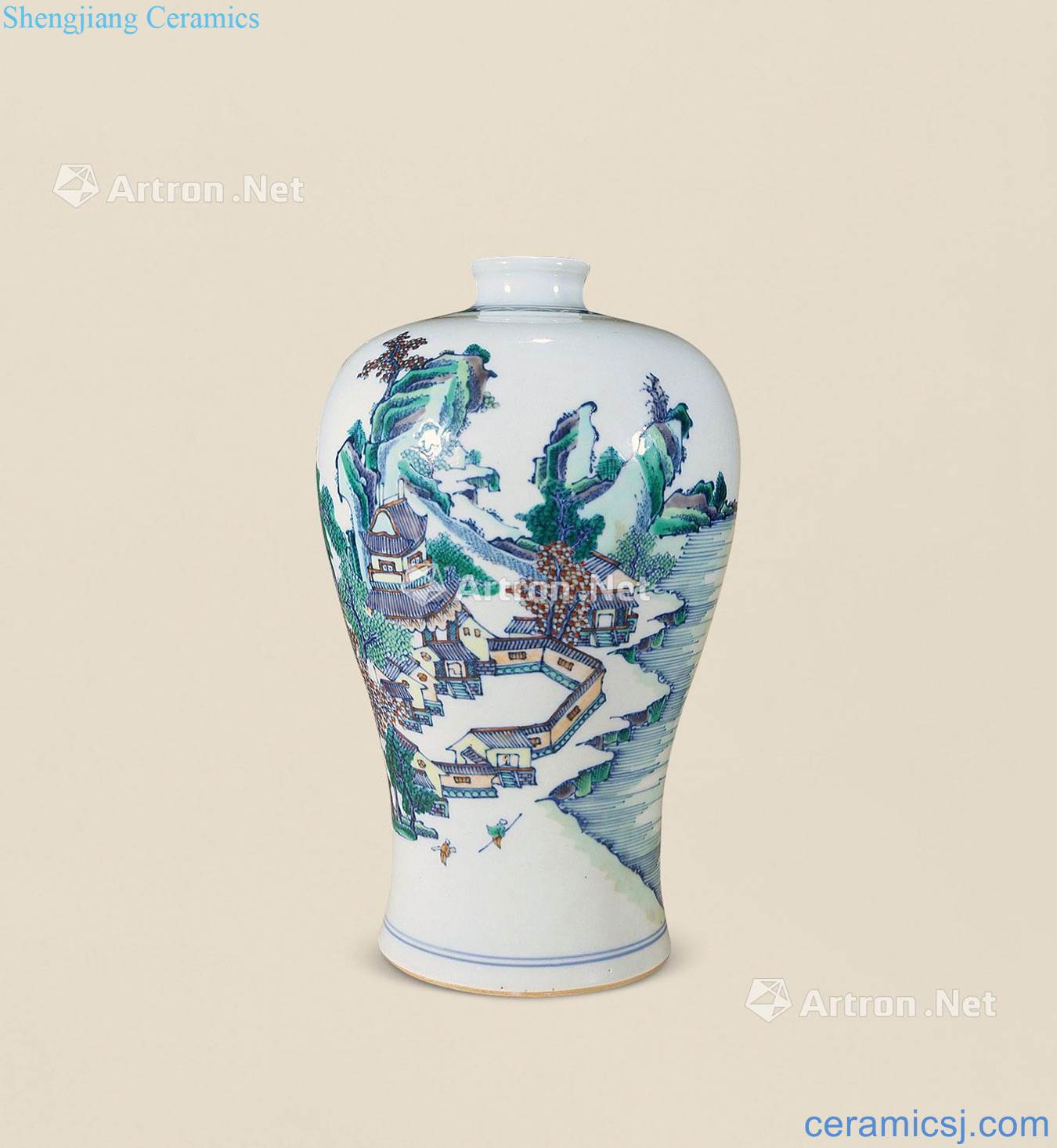 Qing guangxu Bucket color landscape grain mei bottle