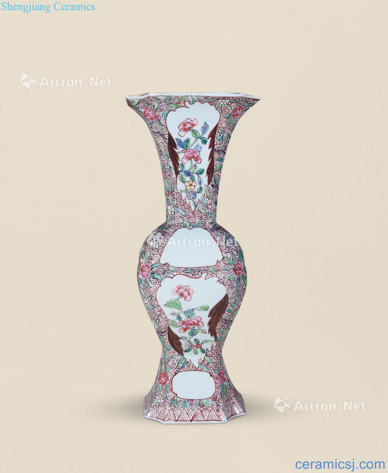 Qing qianlong pastel grain flower vase with flowers