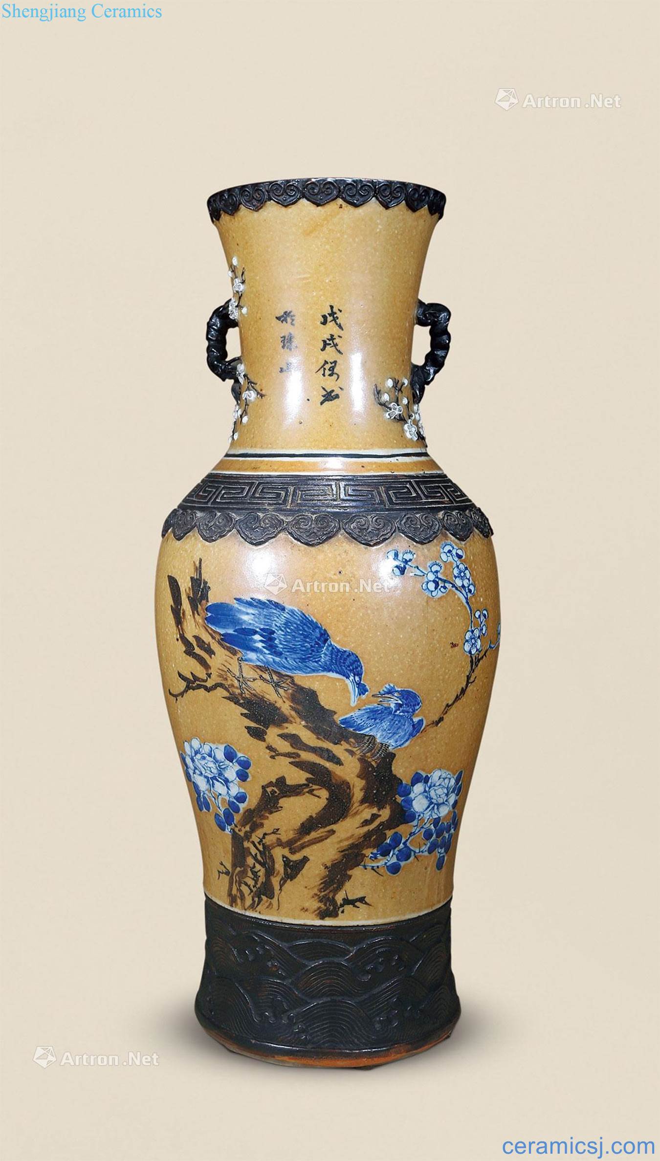 Qing emperor guangxu (1898) as a blue and white flower grain cream-colored to rust flowers double ears
