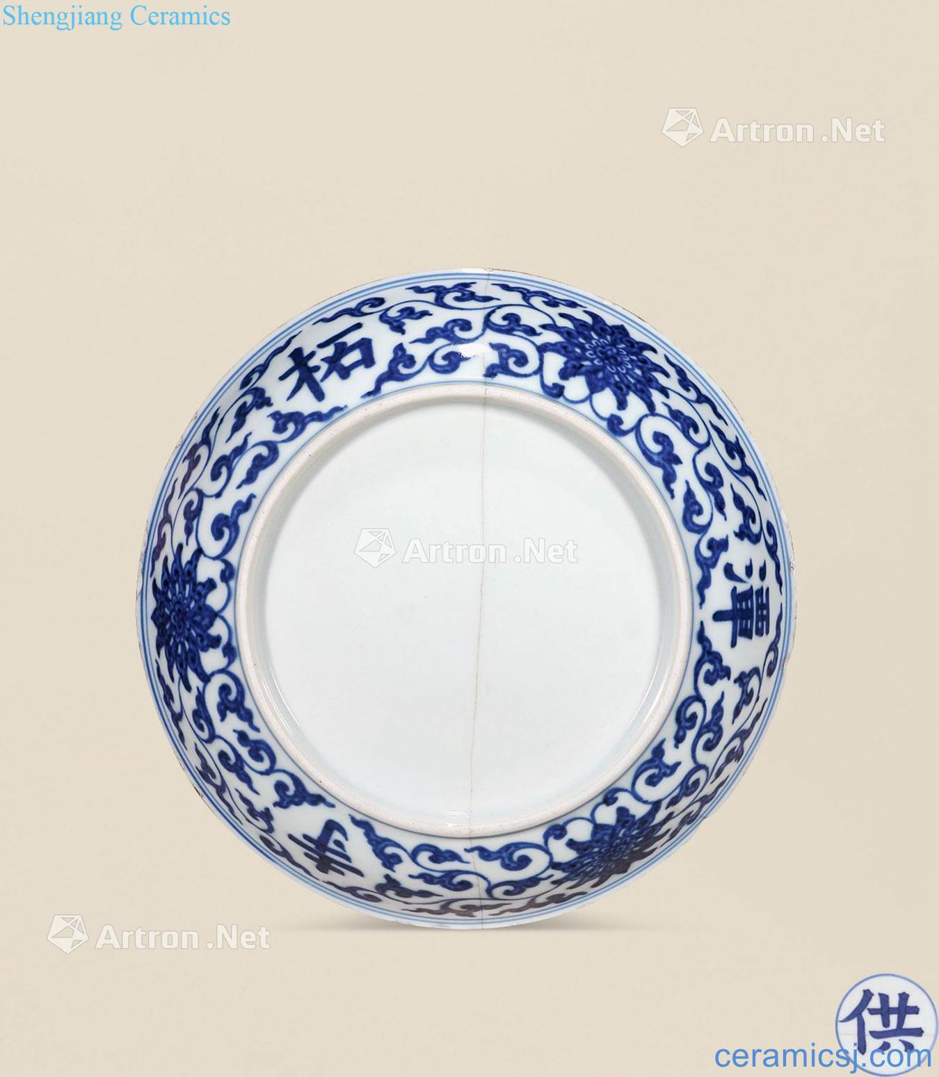 Qing qianlong Blue and white lotus flower tray