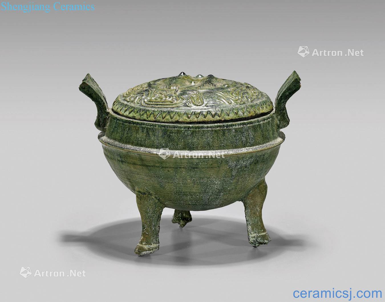 The han dynasty green glazed pottery tripod censer