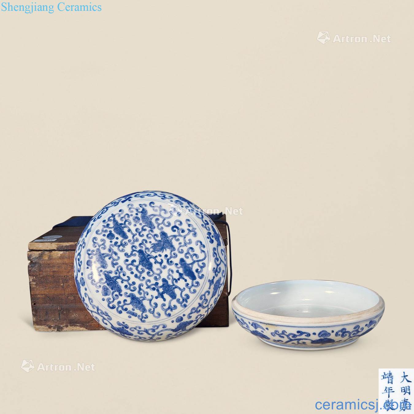 Ming jiajing Blue and white flowers with box