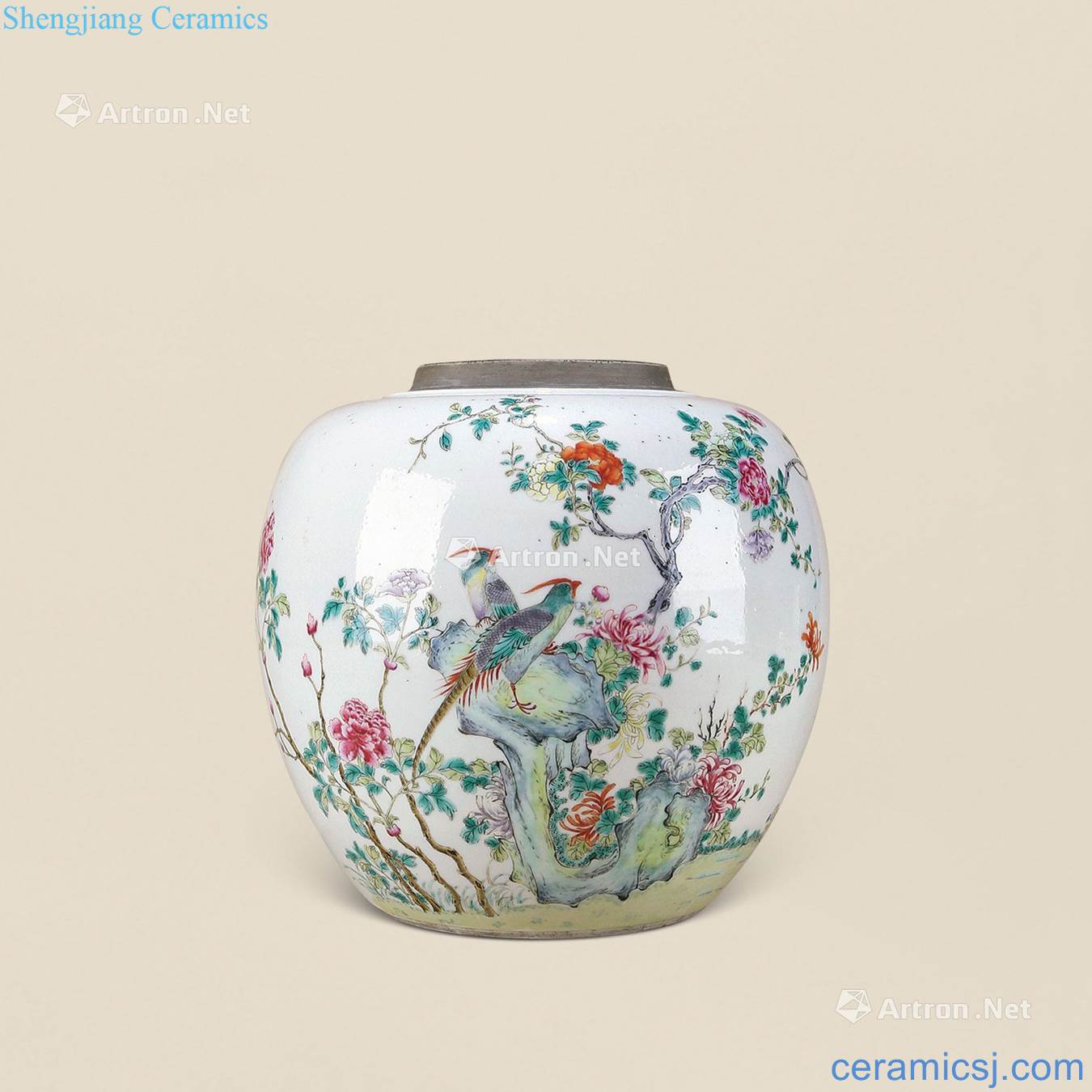 Qing qianlong pastel pheasants peony grains cans