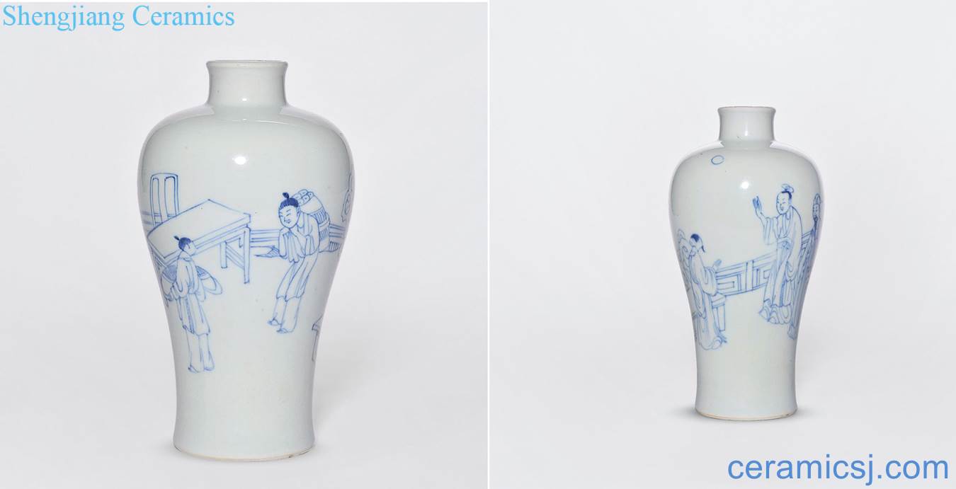 Blue and white light tracing of the reign of emperor kangxi up high figure xiaomei bottles