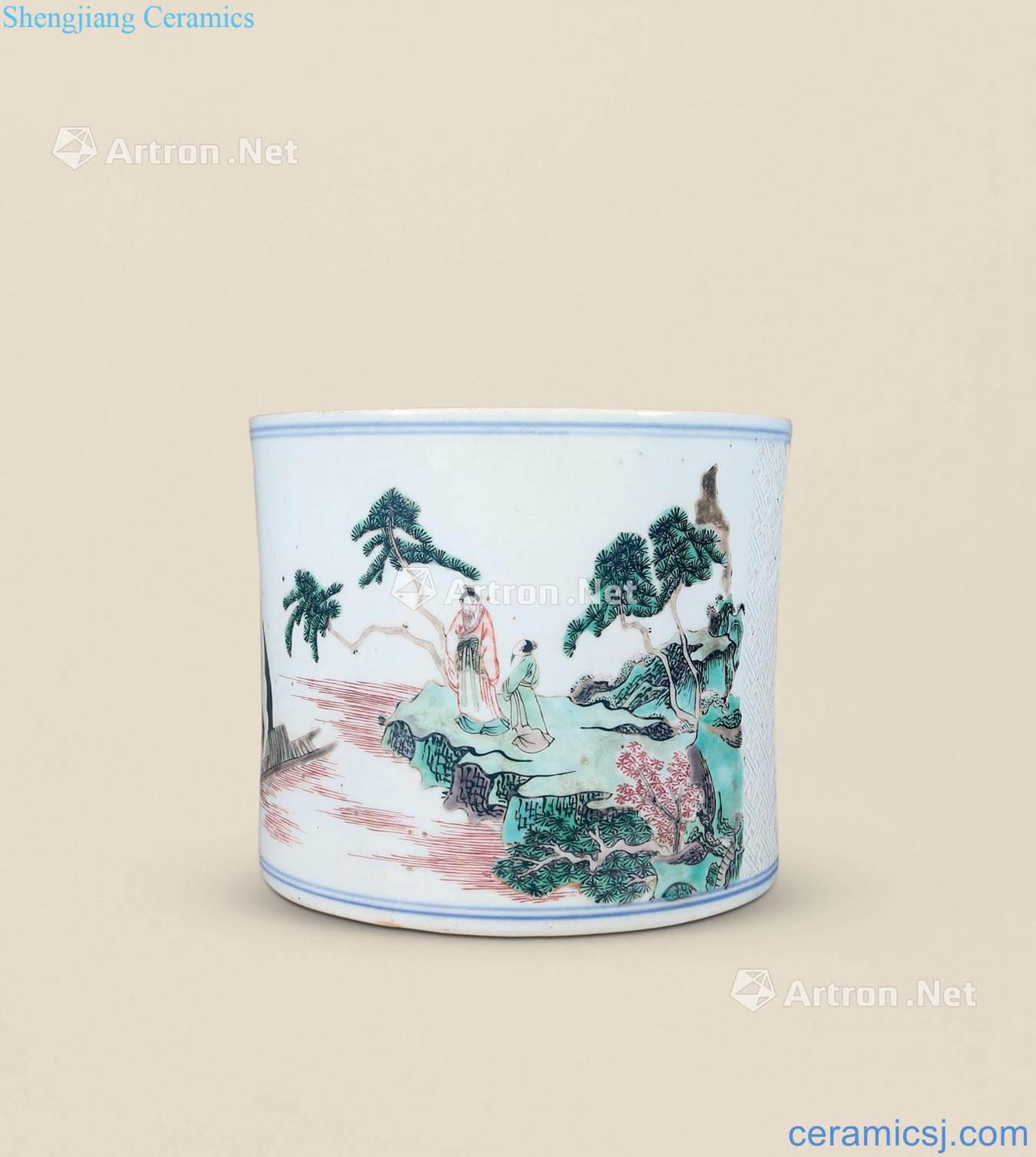 Colorful character wen qing brush pot