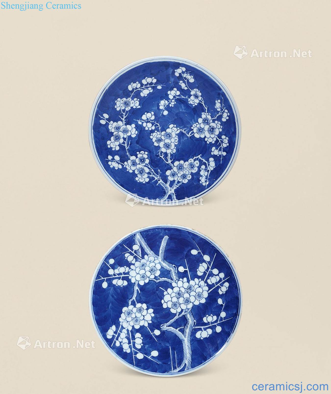Qing guangxu Blue and white ice plum figure plate (two)