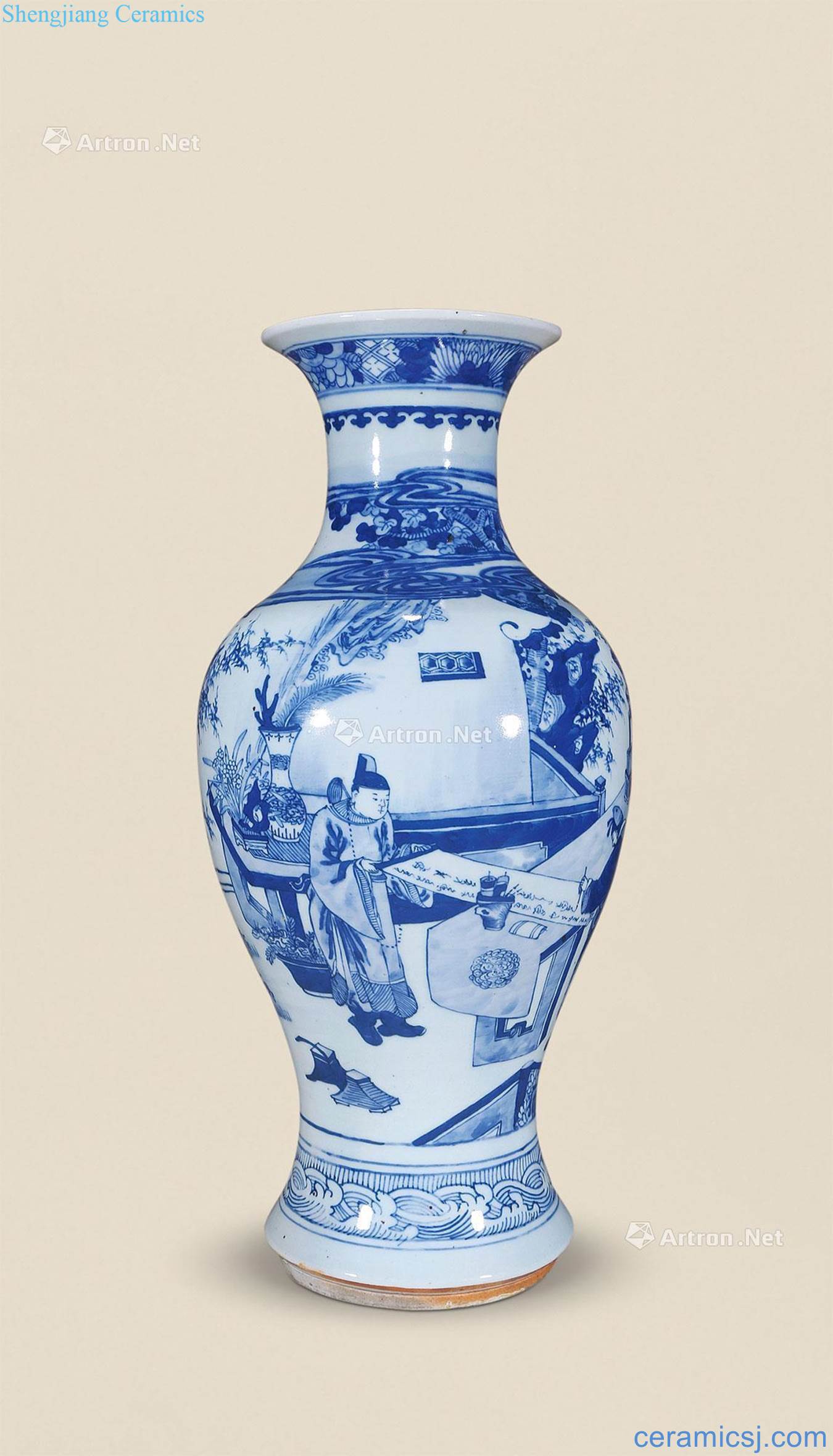 Qing guangxu Blue and white drink the eight immortals in the goddess of mercy bottle