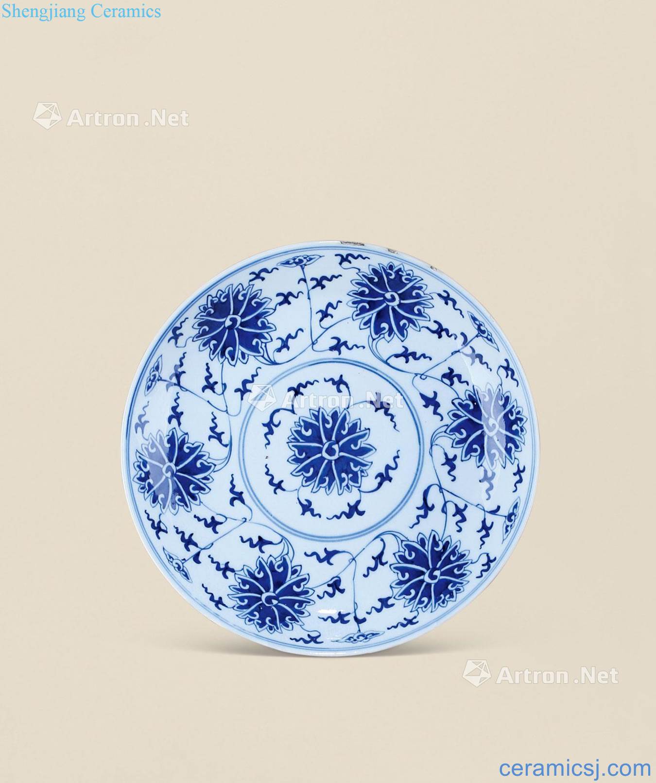Qing guangxu Blue and white lotus flower tray