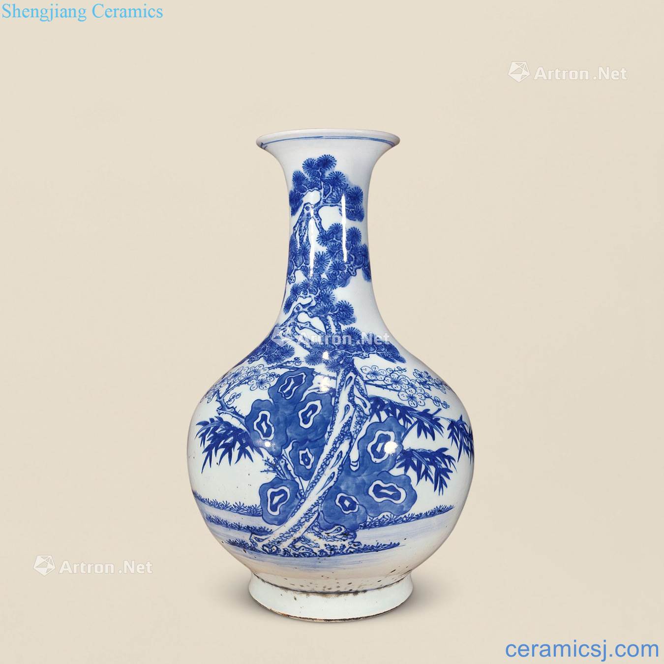 Qing daoguang Blue and white, poetic lines of the reward bottle
