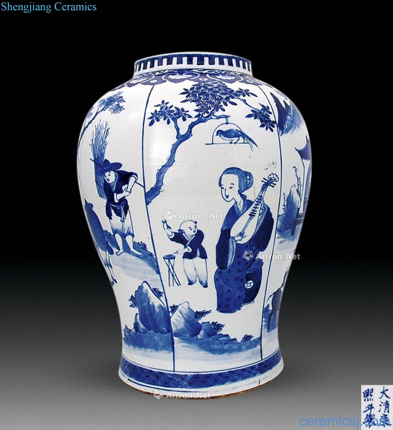 Qing guangxu Stories of blue and white big cans