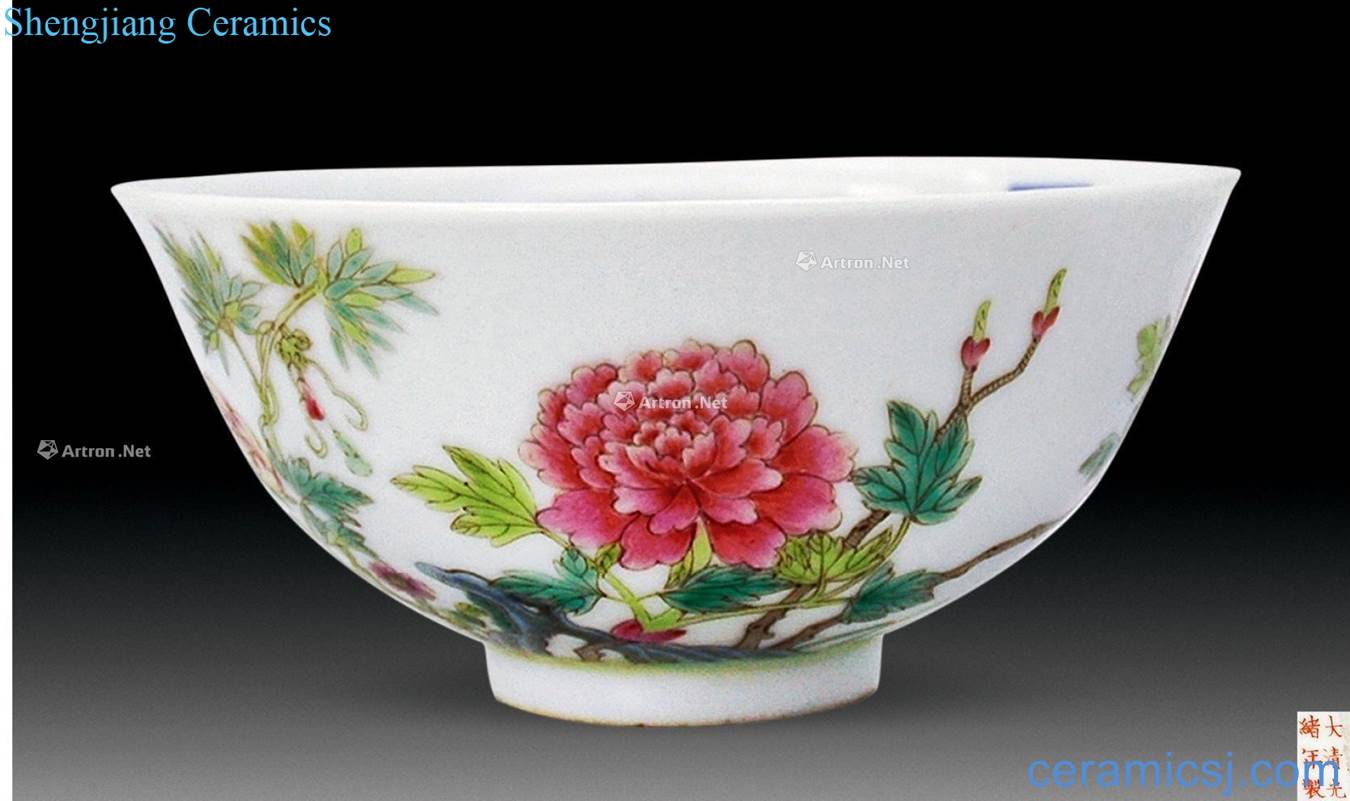 Pastel reign of qing emperor guangxu peony figure bowl