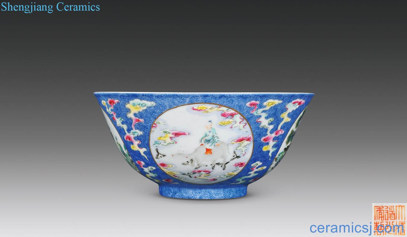 The late qing dynasty to rolling way pastel blue moire medallion tianhe story figure bowl with characters