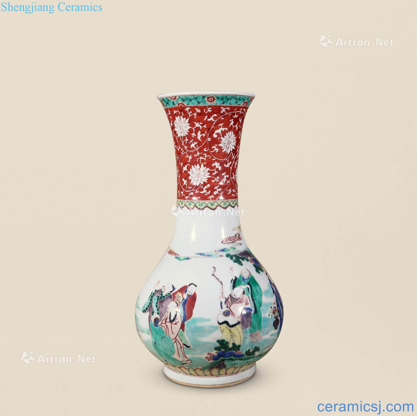 Qing guangxu Colorful characters story lines mouth bottle