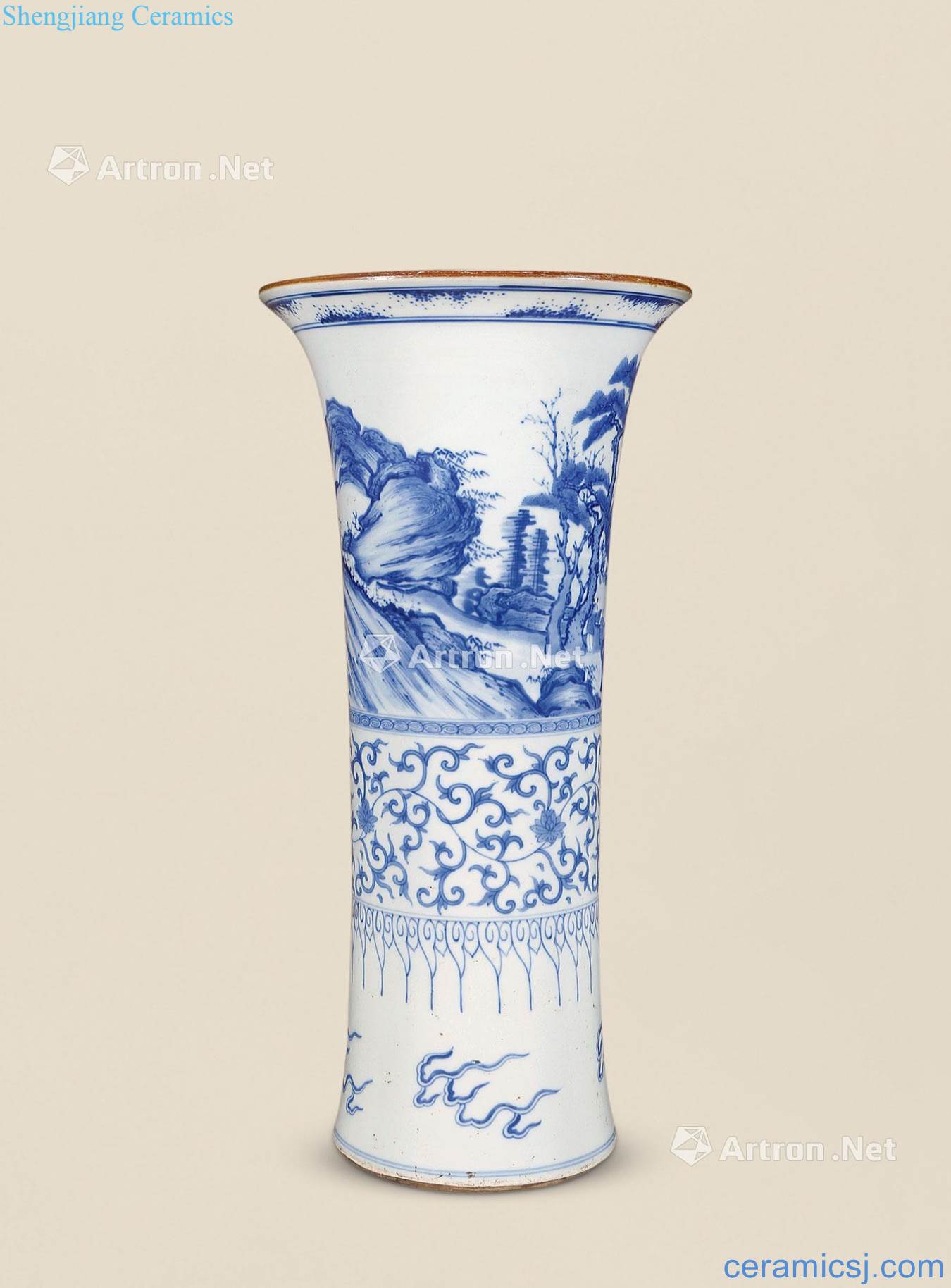 Qing shunzhi Through the snow blue MeiWen vase with flowers