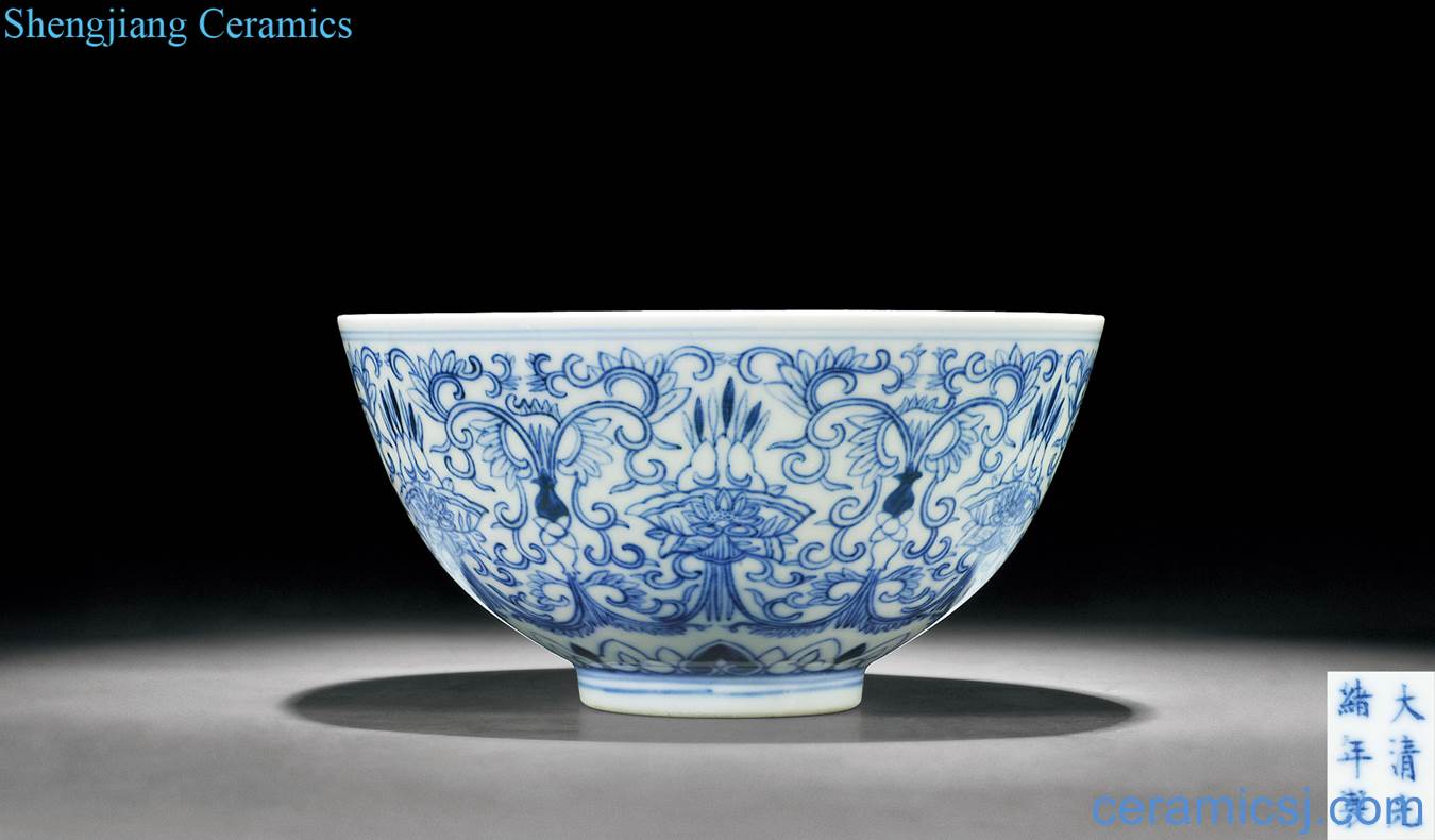 Qing guangxu Blue and white branch flowers green-splashed bowls