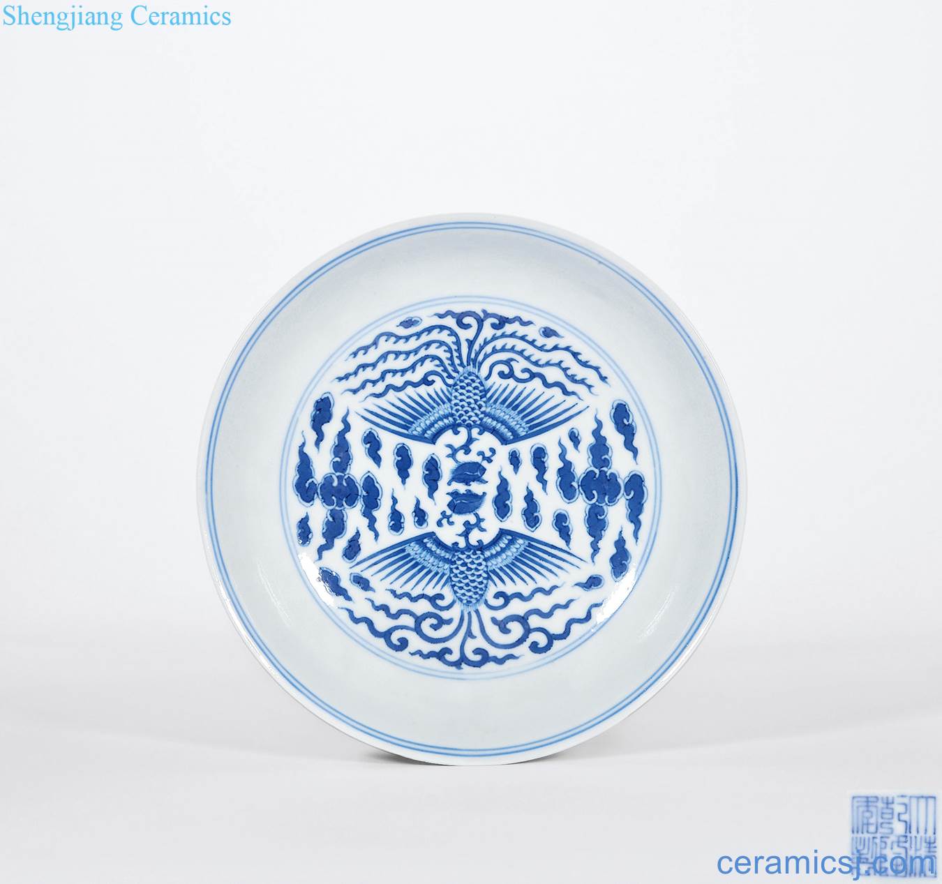 Qing qianlong Blue and white double phoenix tray