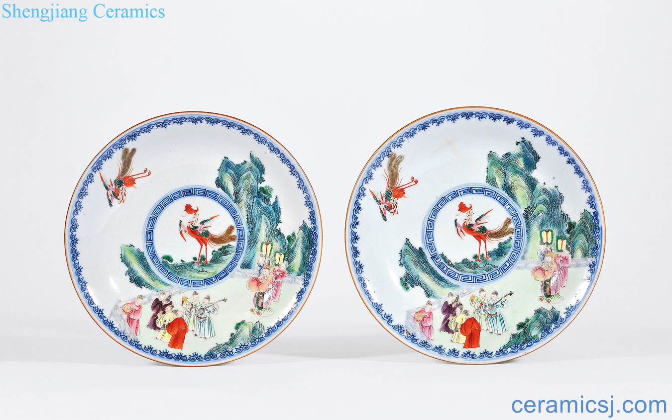 Qing qianlong Blue and white enamel chicken to burn the fairy character lines