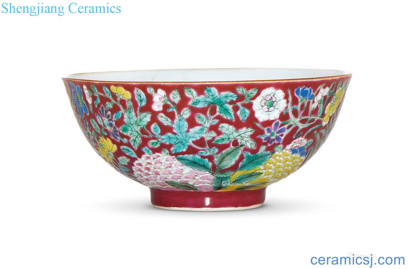 Qing qianlong pastel flowers bowl carmine