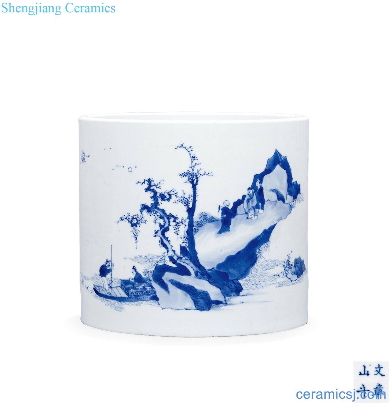 The qing emperor kangxi Blue and white after the literary sense brush pot