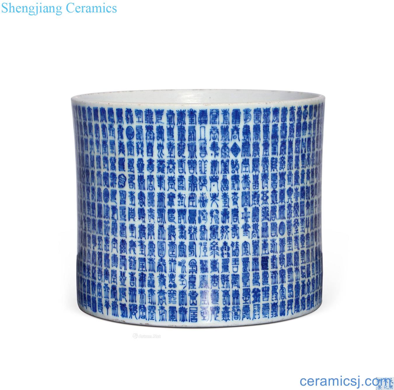 The qing emperor kangxi Blue and white Wan Shouwen brush pot